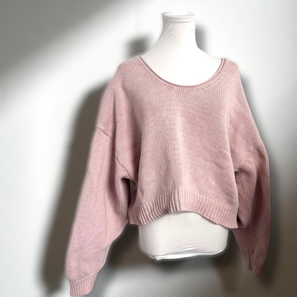 Free People Pink Oversized Cropped Sweater Knit Slouchy Pullover S - Picture 1 of 7